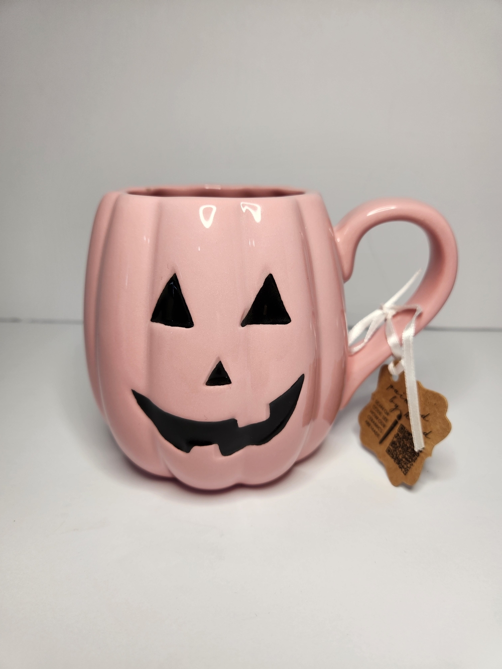Pink Pumpkin Jack-O'-Lantern Ceramic Mug with Handle